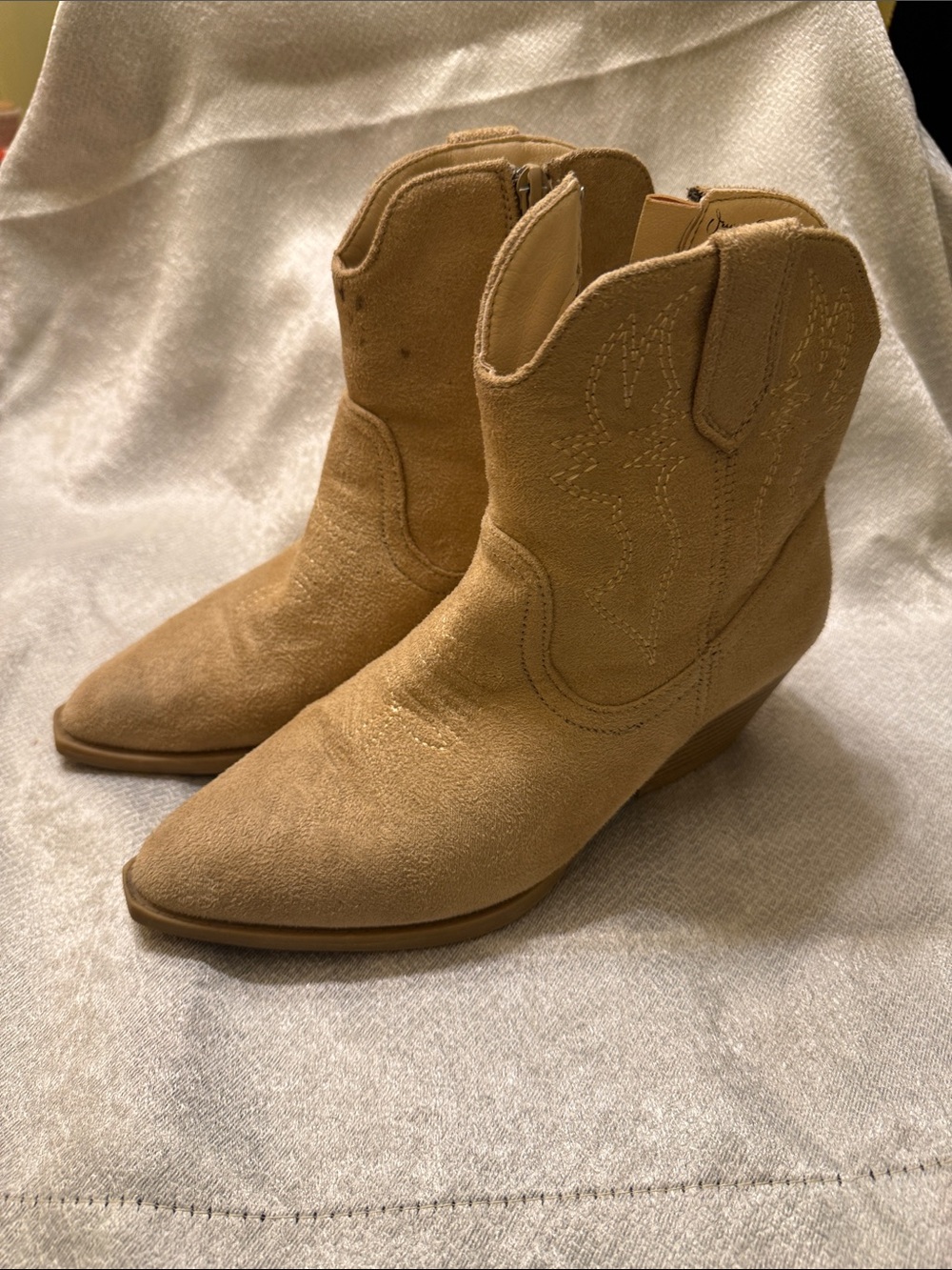 Classic Tan Suede Western-Style Ankle Booties